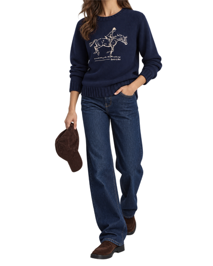 Horse Knitted Sweater - Navy