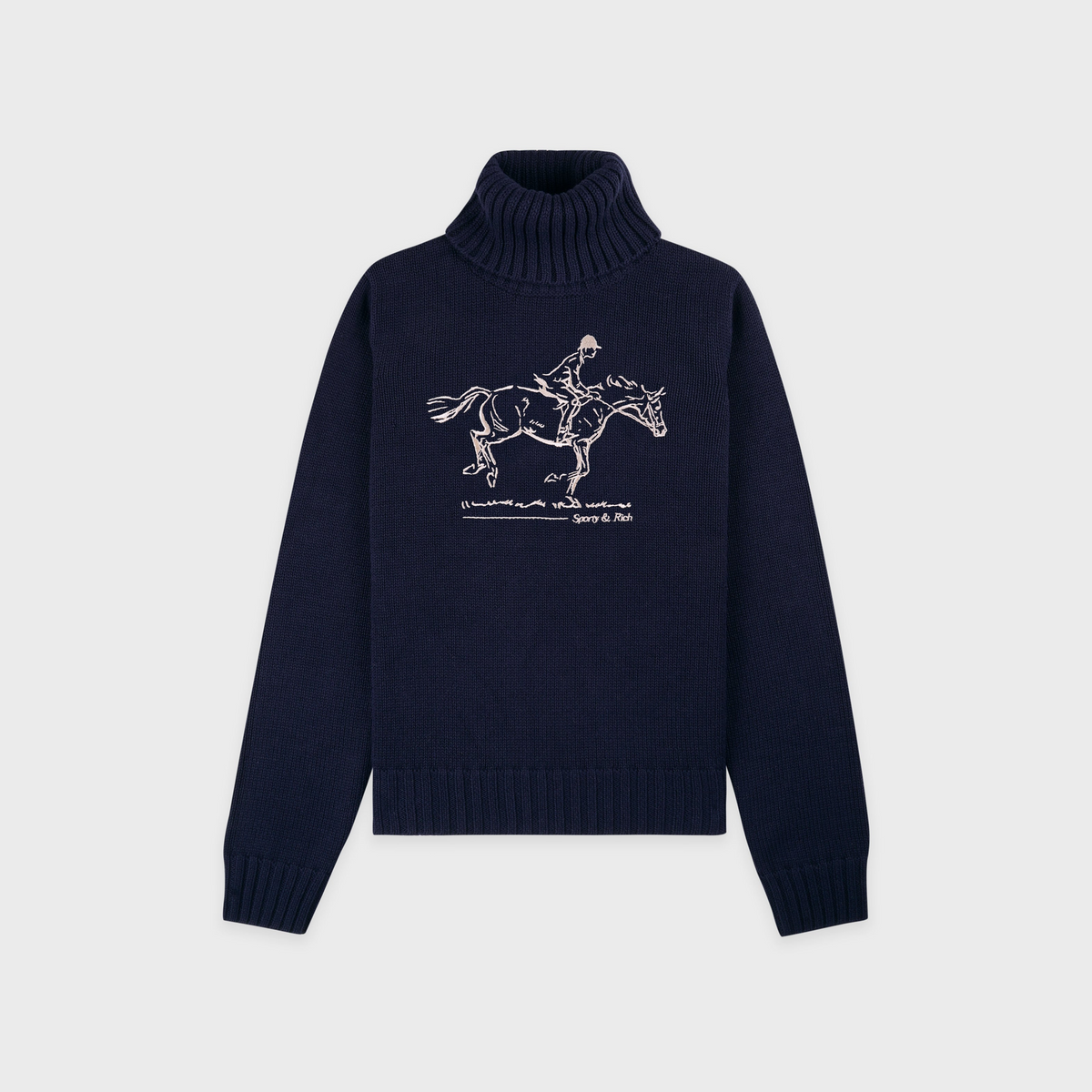 Horse Knitted Turtleneck - Navy/Ecru