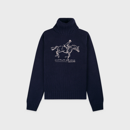 Horse Knitted Turtleneck - Navy/Ecru