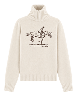 Horse Knitted Turtleneck - Ecru/Chocolate