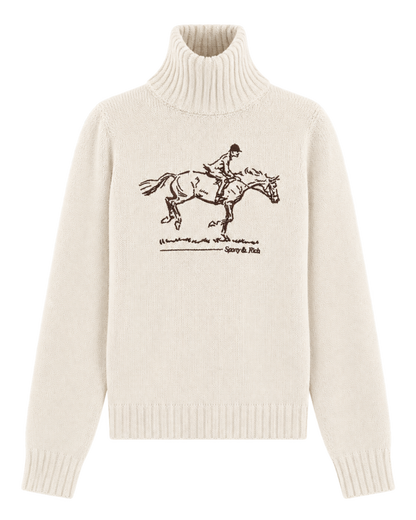 Horse Knitted Turtleneck - Ecru/Chocolate