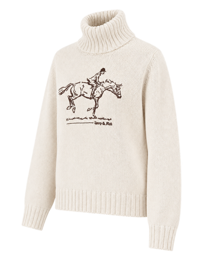 Horse Knitted Turtleneck - Ecru/Chocolate