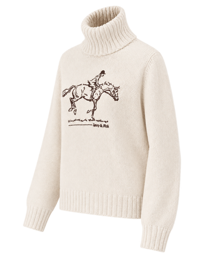 Horse Knitted Turtleneck - Ecru/Chocolate