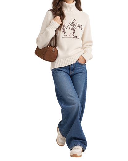 Horse Knitted Turtleneck - Ecru/Chocolate
