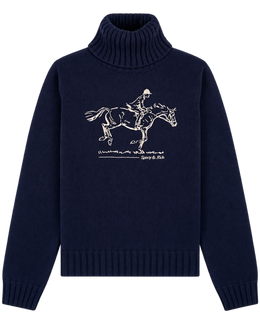 Horse Knitted Turtleneck - Navy/Ecru