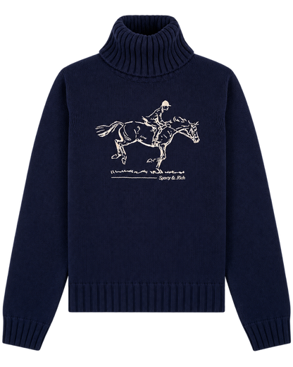 Horse Knitted Turtleneck - Navy/Ecru
