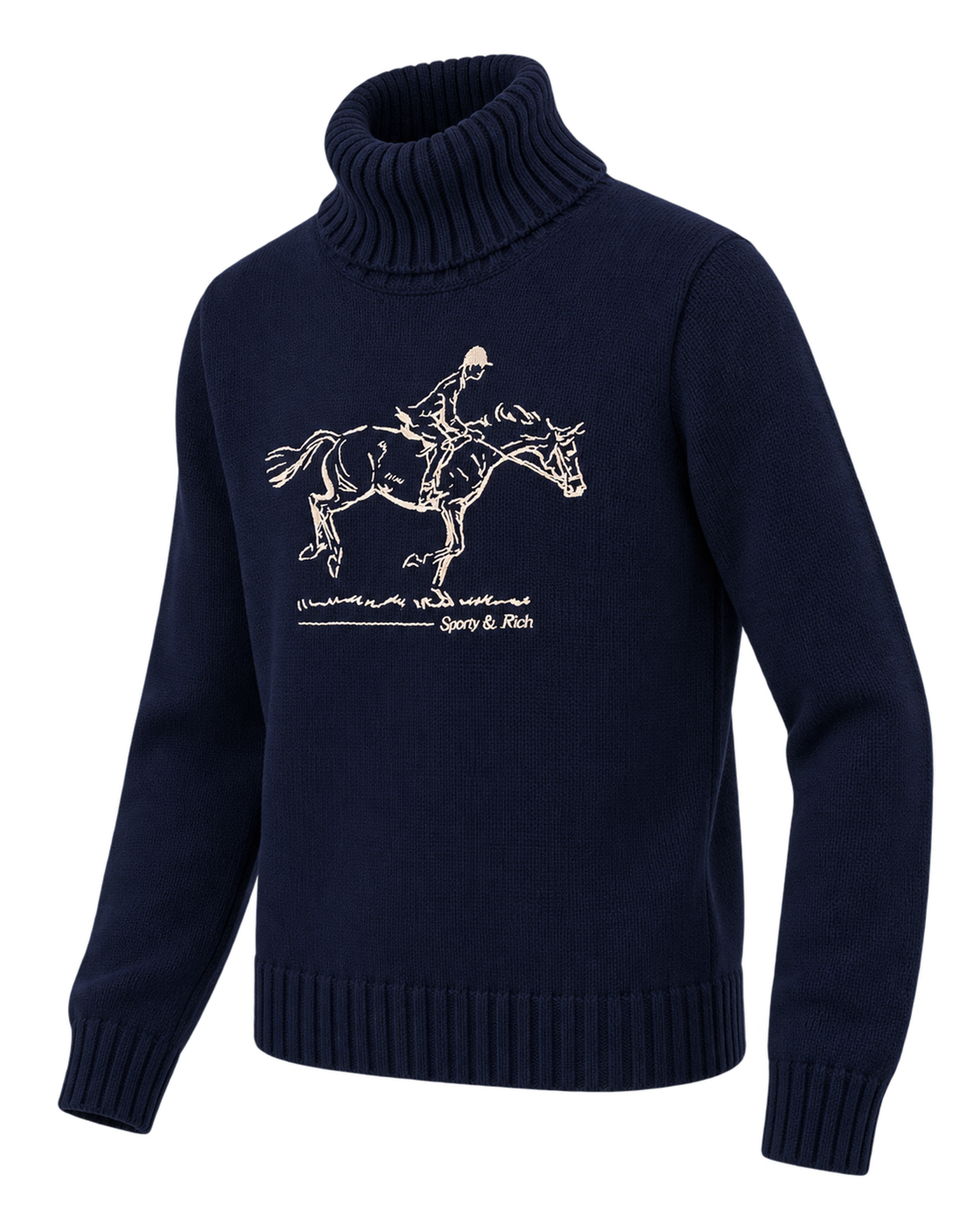 Horse Knitted Turtleneck - Navy/Ecru