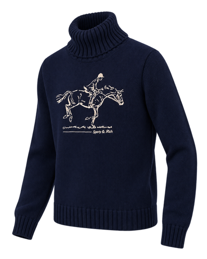 Horse Knitted Turtleneck - Navy/Ecru