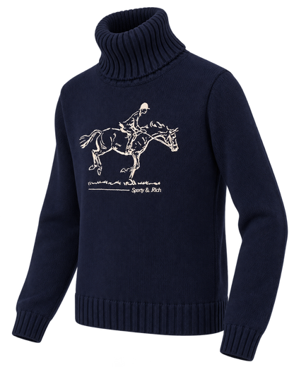 Horse Knitted Turtleneck - Navy/Ecru