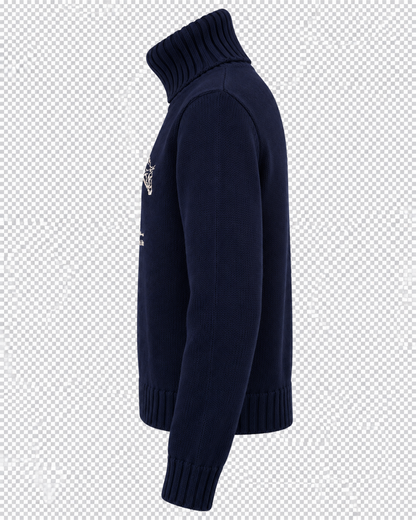 Horse Knitted Turtleneck - Navy/Ecru