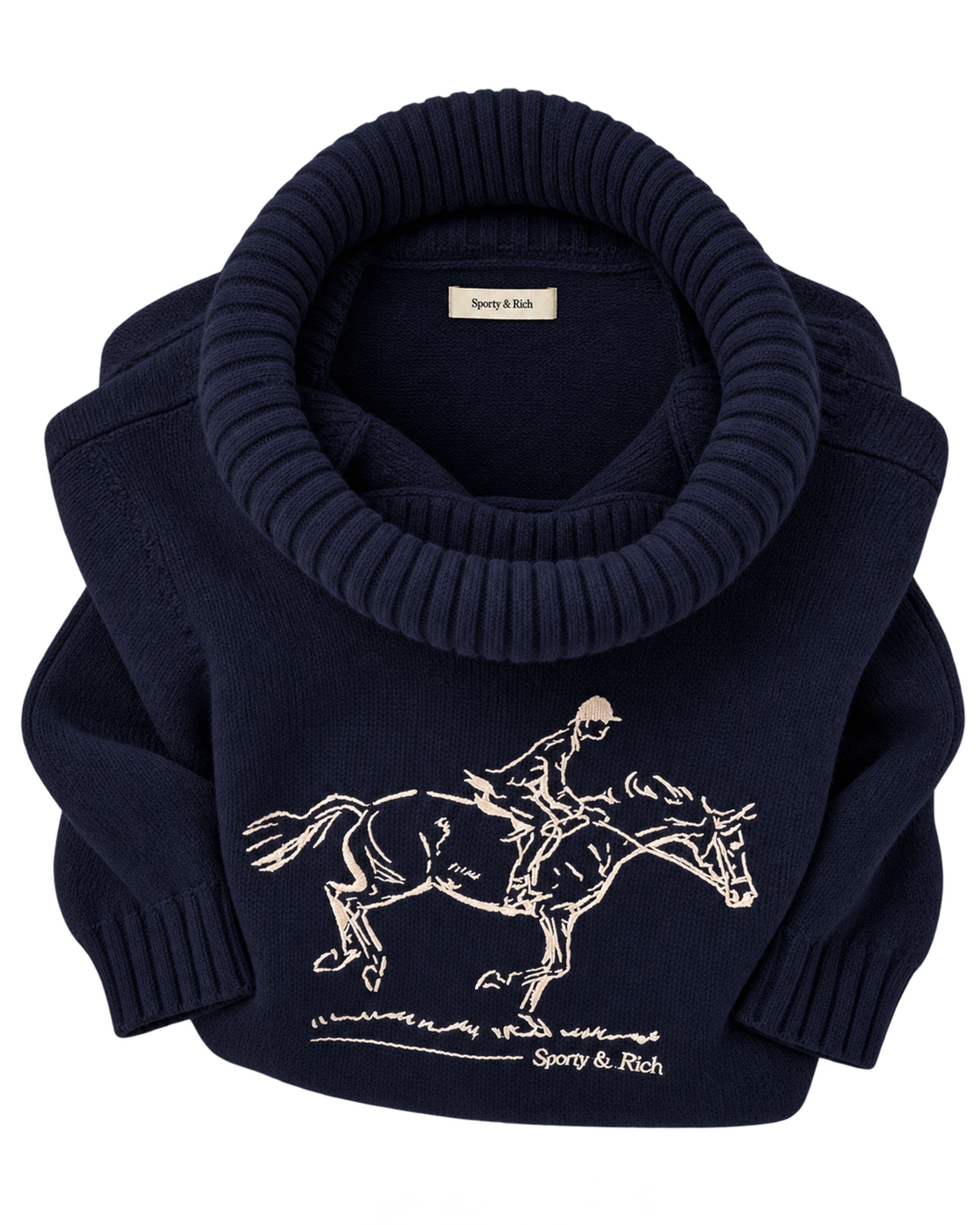 Horse Knitted Turtleneck - Navy/Ecru