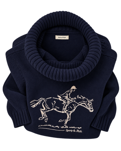 Horse Knitted Turtleneck - Navy/Ecru