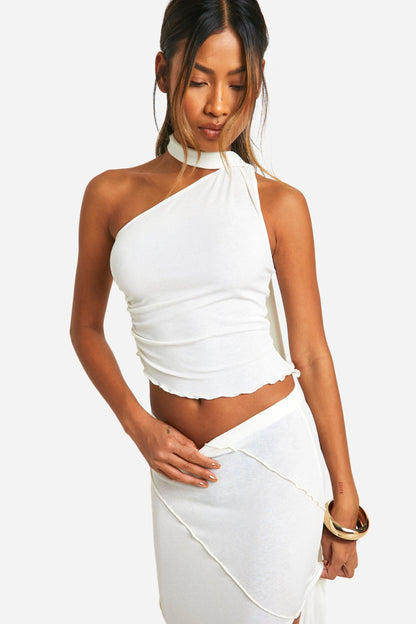 Asymetric One Shoulder Top With Scarf