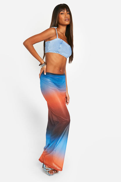 Ombre Mesh Maxi Skirt