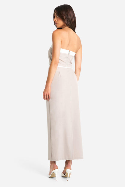 Textured Linen Look Contrast Column Maxi Skirt
