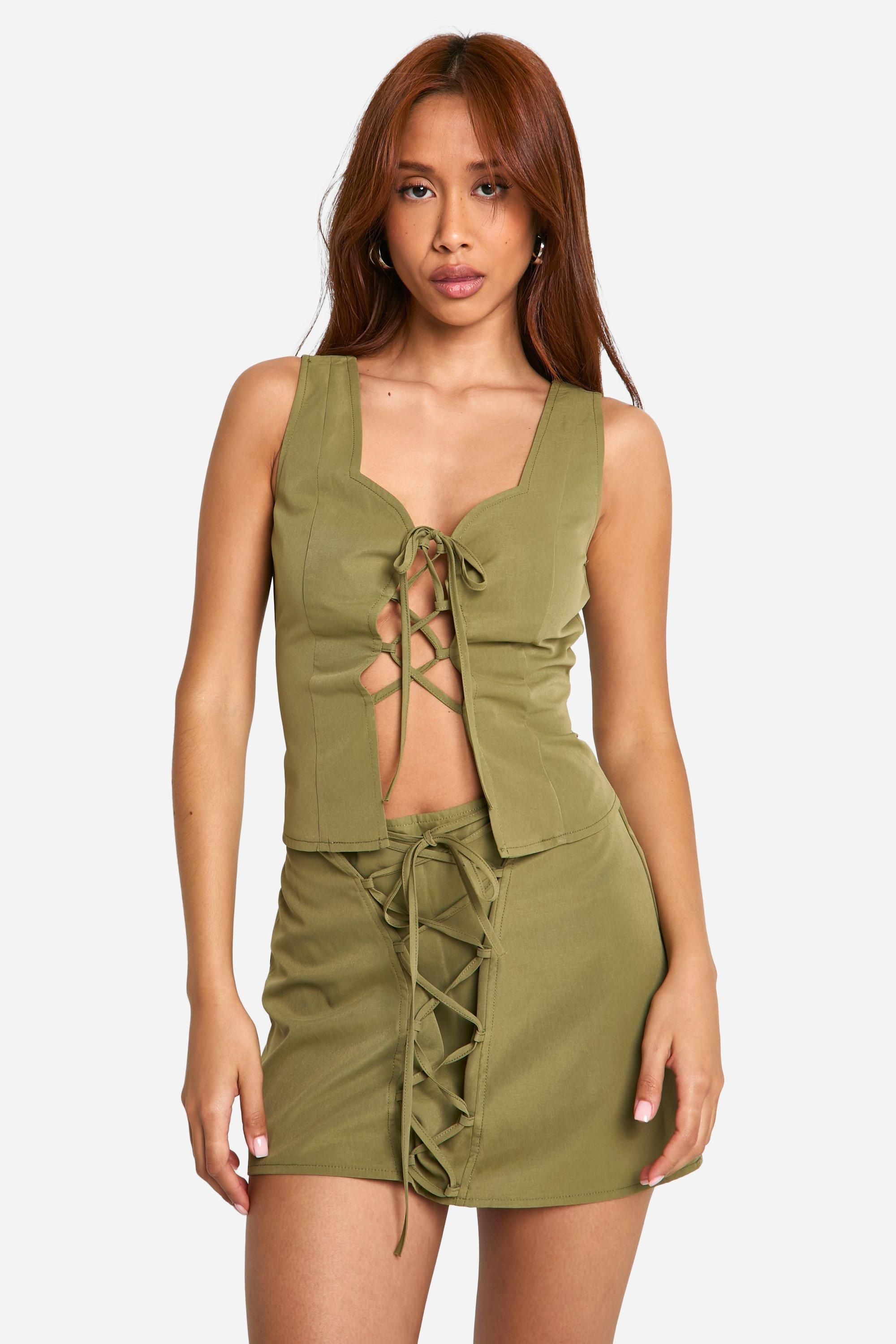 Lace Up Front Mini Skirt