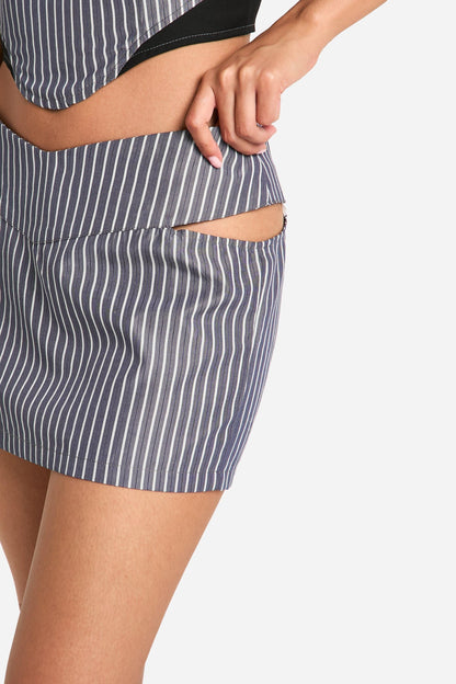 Pinstripe Cut Out Side Straight Mini Skirt