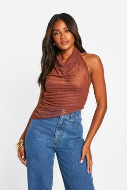 Textured Cowl Neck Top