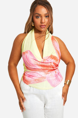 Plus Sheer Cowl Neck Floral Top