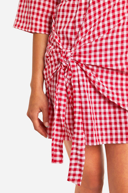 Textured Gingham Wrap Dress
