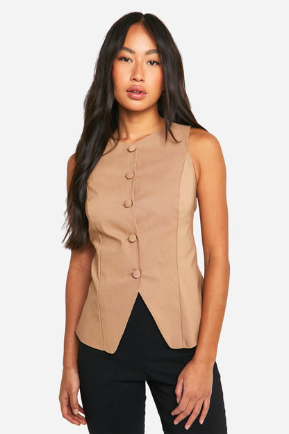 Self Fabric Button Front Waistcoat