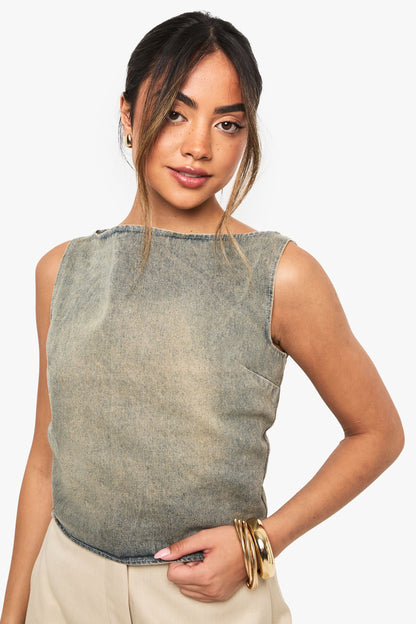 Grey Wash Sleeveless Top