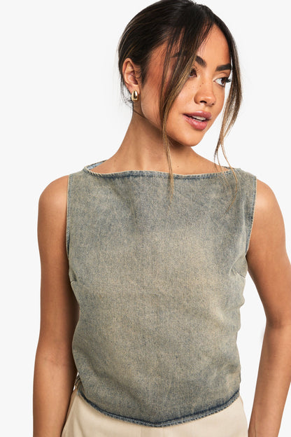 Grey Wash Sleeveless Top