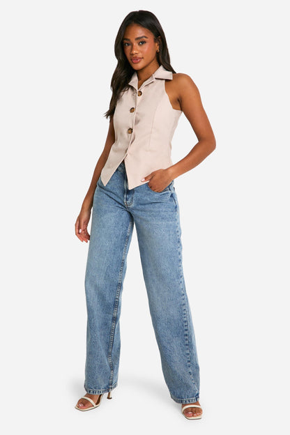 Super Stretch Slash Neck Longline Waistcoat