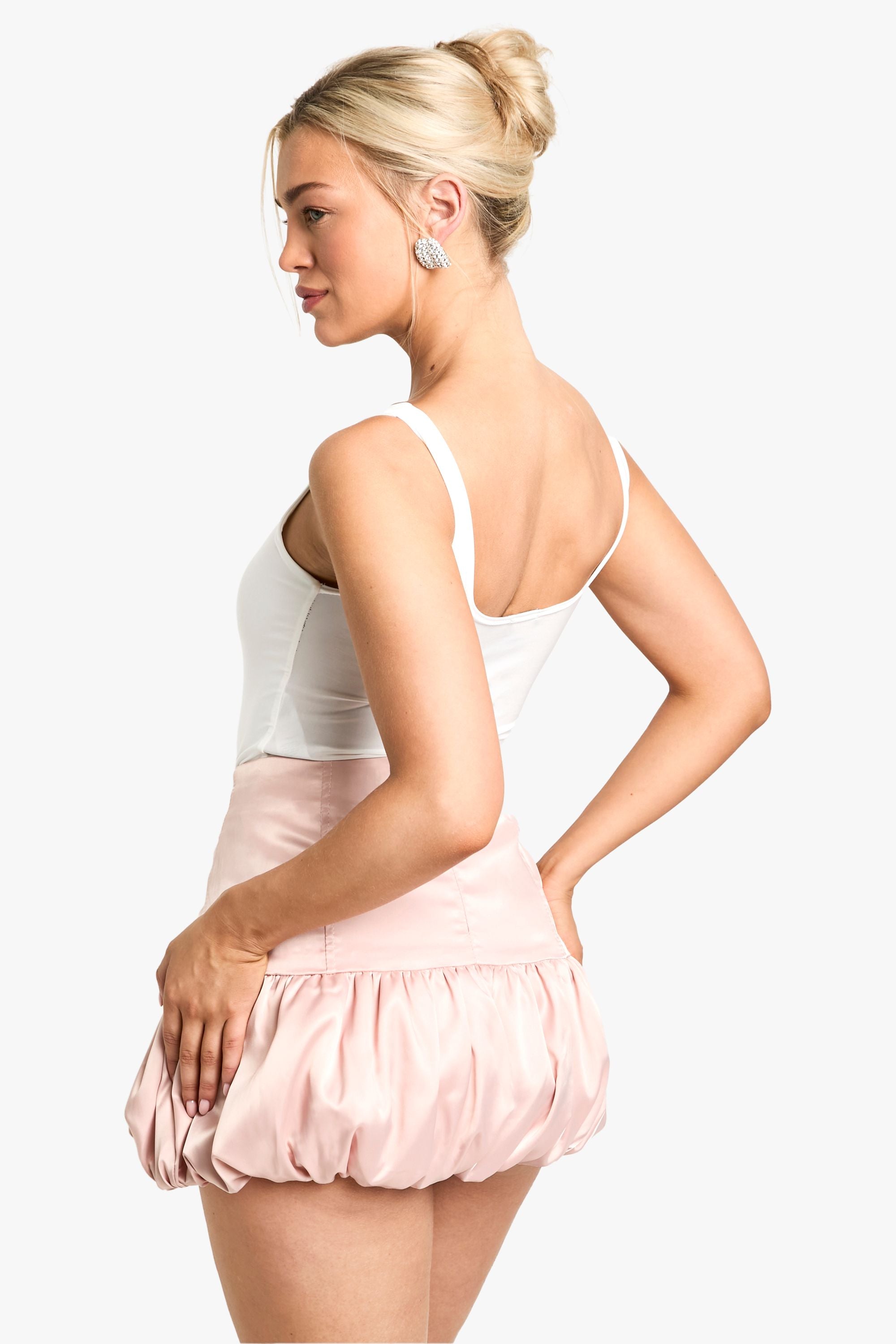 Satin Puffball Mini Skirt