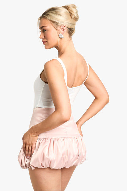 Satin Puffball Mini Skirt