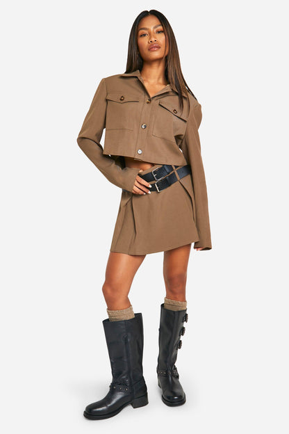 Utility Belted Pleated Mini Skirt