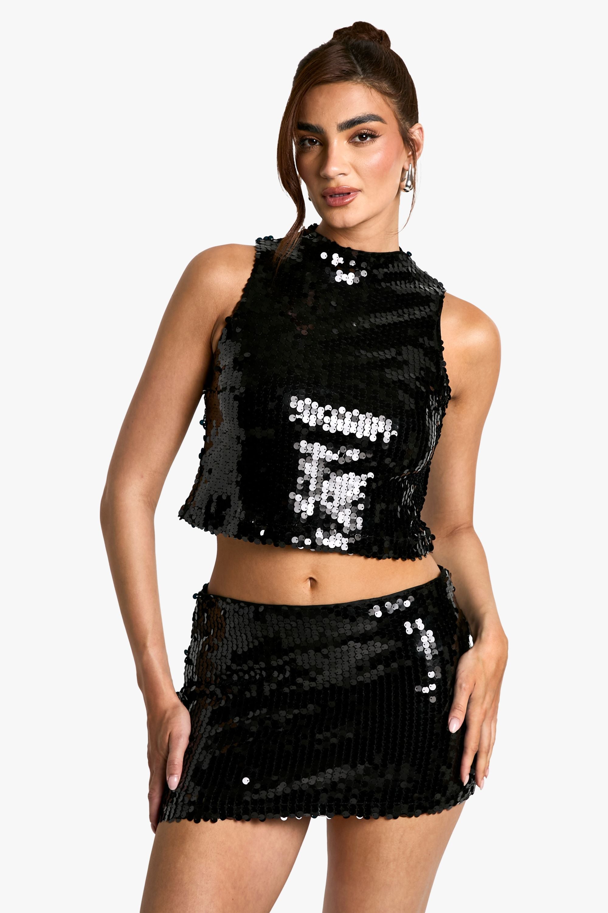 Sequin High Neck Jean Grazer Top