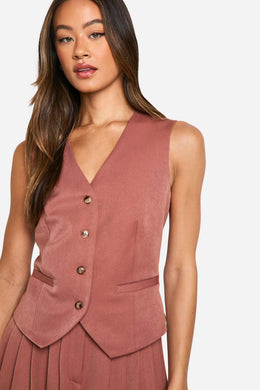 Tall Mock Horn Button Fitted Waistcoat