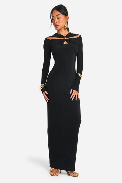 Trim Detail Cut Out Maxi Dress