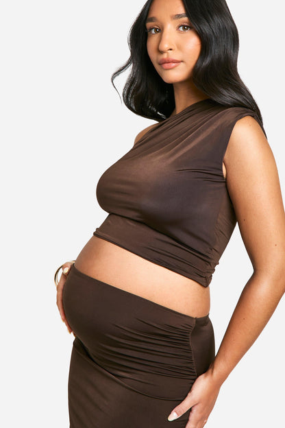 Emily Shak Maternity Slinky  Ruched Off The Shoulder Top
