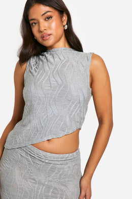 Petite High Neck Textured Top