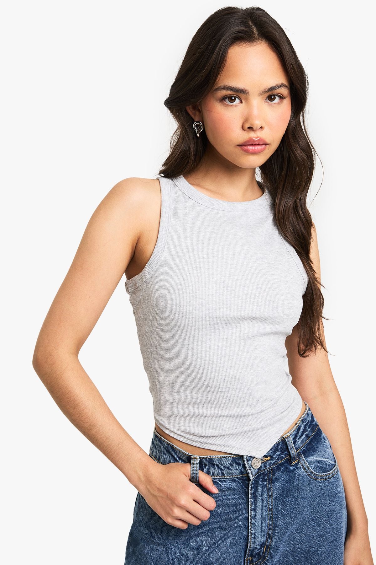 Basic Rib Pointed Hem Racer Neck Vest Top