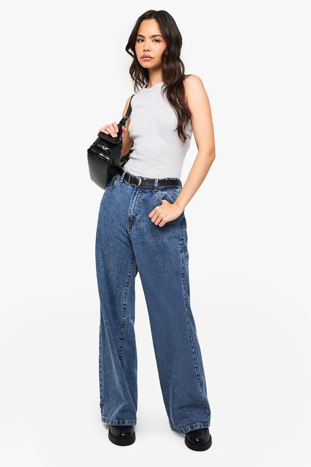 Basic Rib Pointed Hem Racer Neck Vest Top