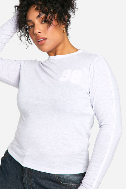 Plus Contrast Ringer Embroidered Fitted Top