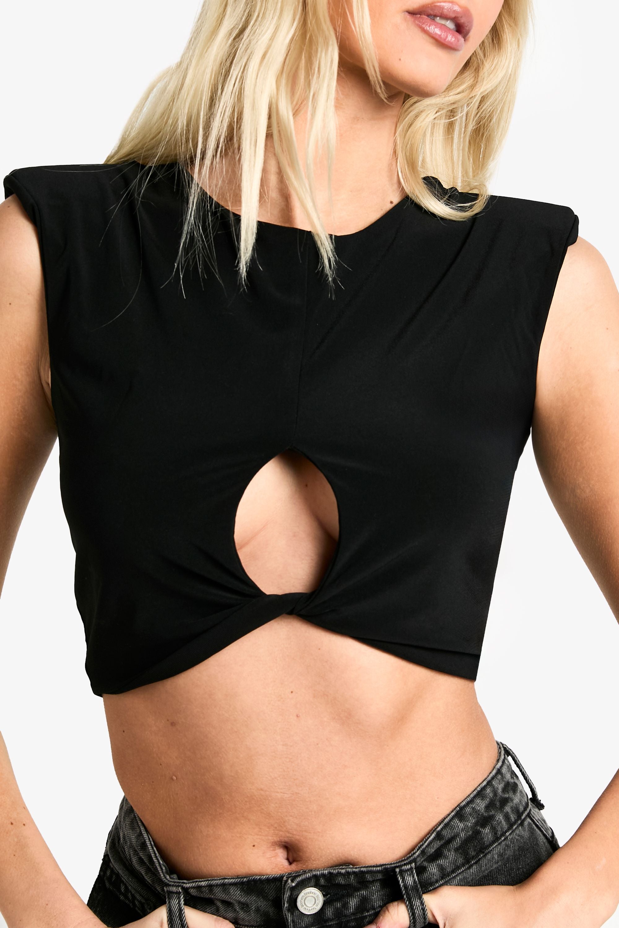 Double Layer Slinky Knot Front Shoulder Pad Top