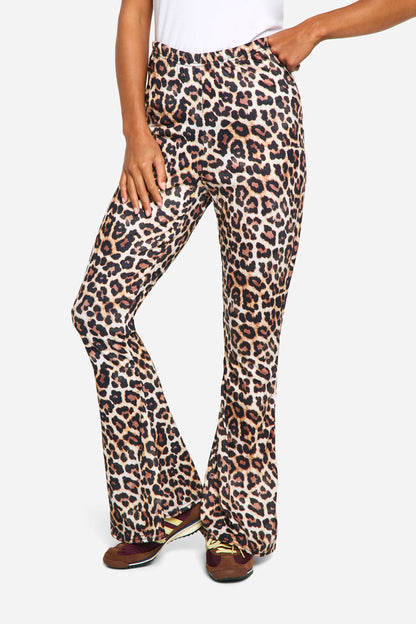 Petite Leopard High Waist Basic Fit & Flare Trouser
