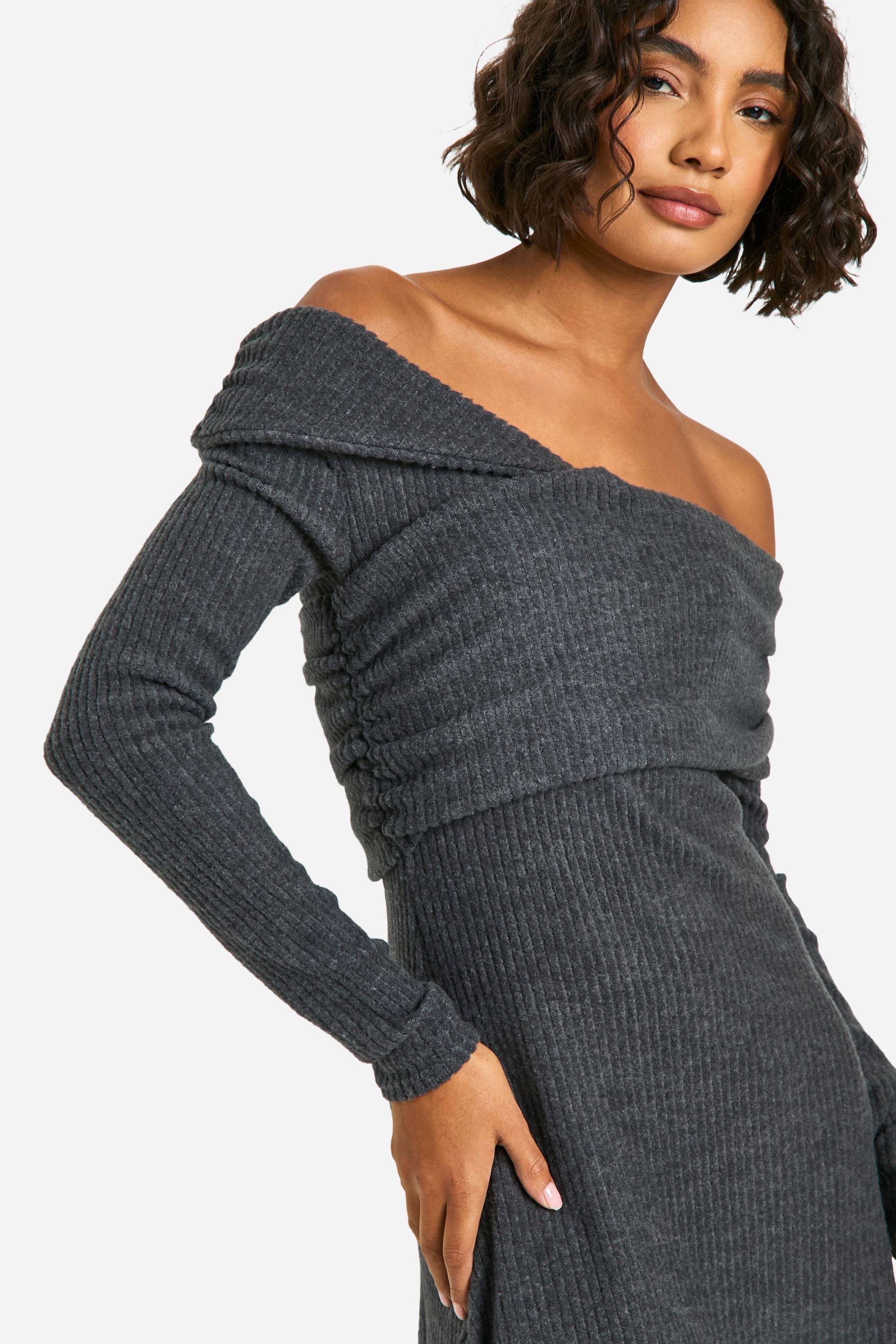 Tall Brushed Rib Asymmetric Mini Dress