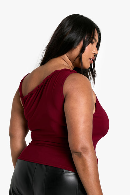 Plus Asymmetric Knot Detail off Shoulder Top