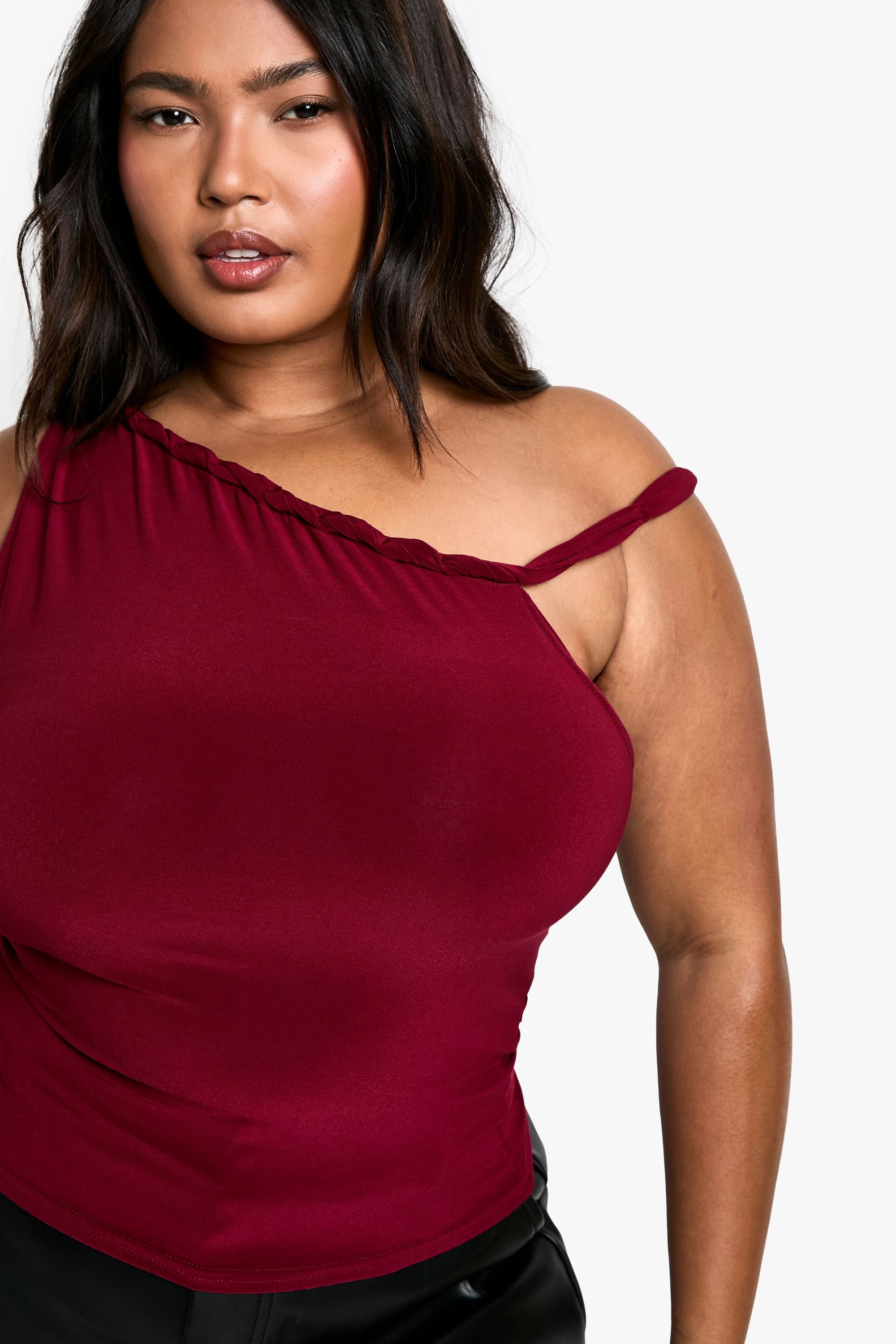 Plus Asymmetric Knot Detail off Shoulder Top