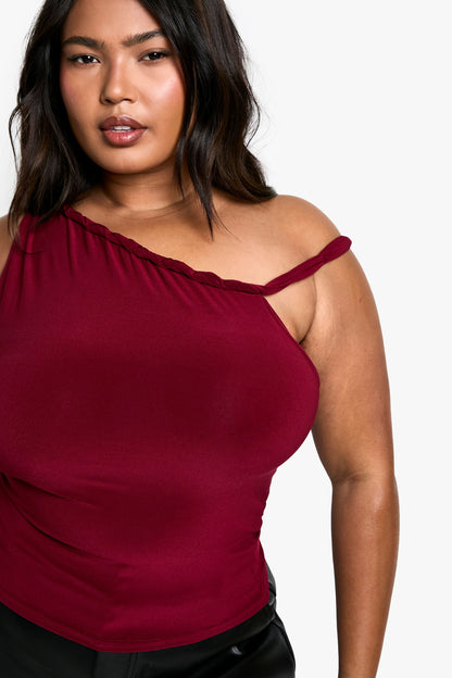 Plus Asymmetric Knot Detail off Shoulder Top