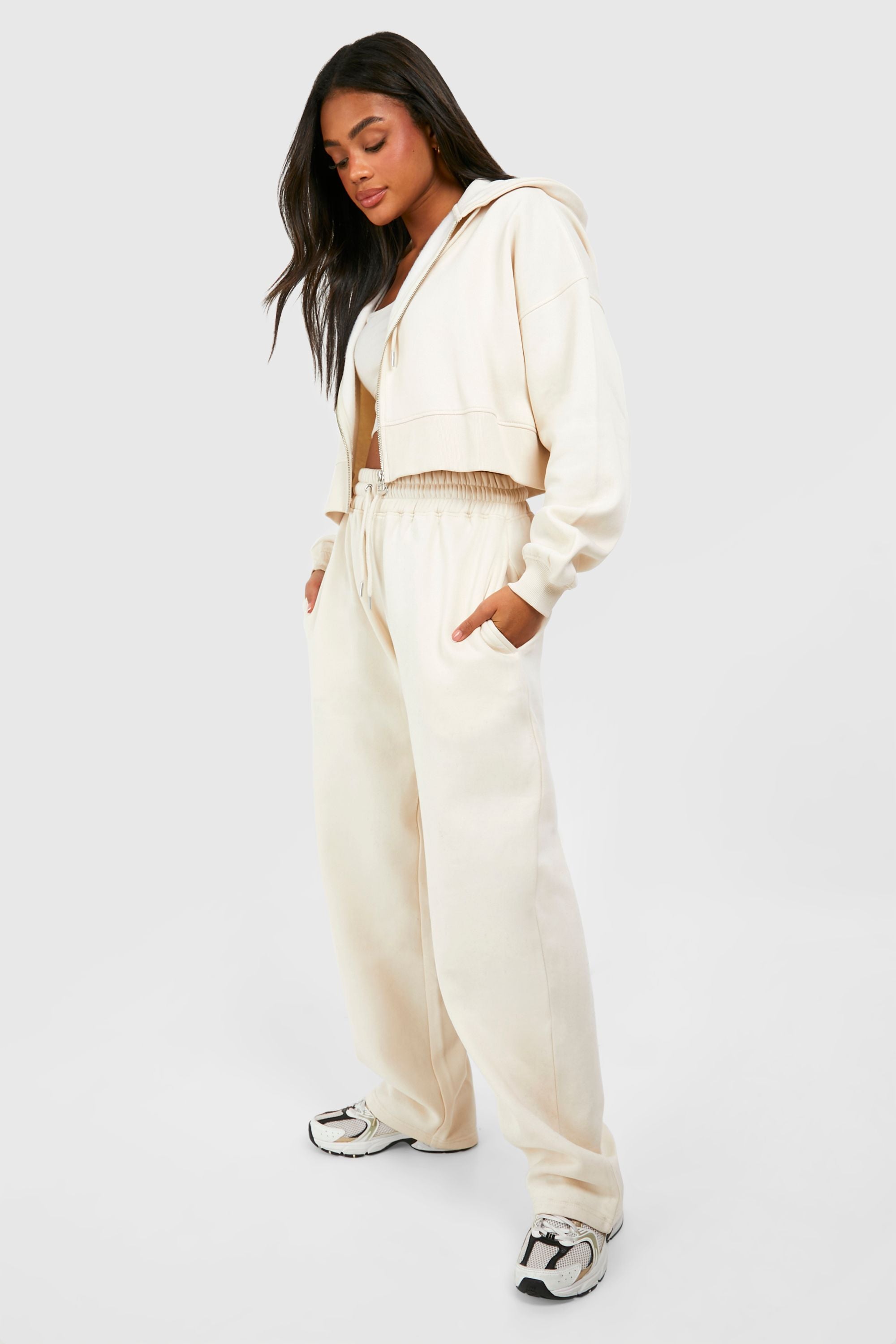Deep Hem Crop Top 3 Piece Hooded Tracksuit