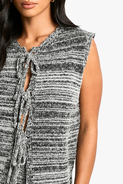 Petite Marl Knitted Tie Front Waistcoat