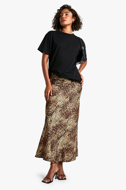 Tall Leopard Satin Midaxi Skirt