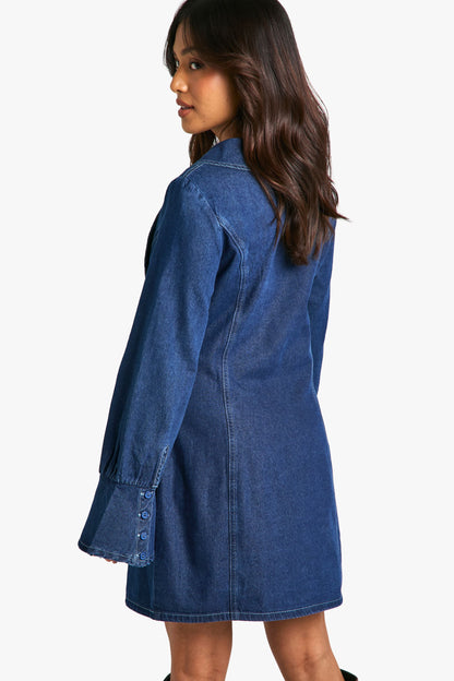 Petite Collar Detail Denim Shift Dress