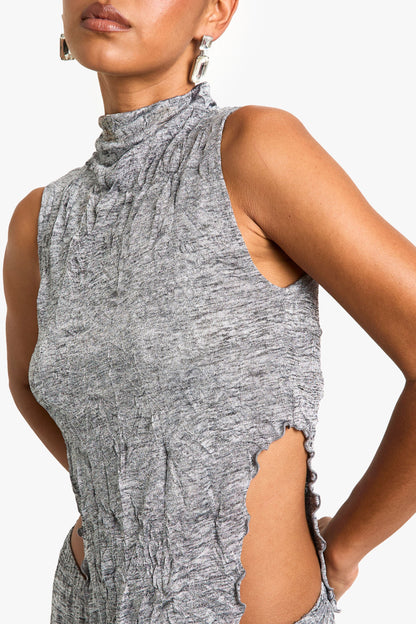 Crinkle Marl Sleeveless Asymmetric Top